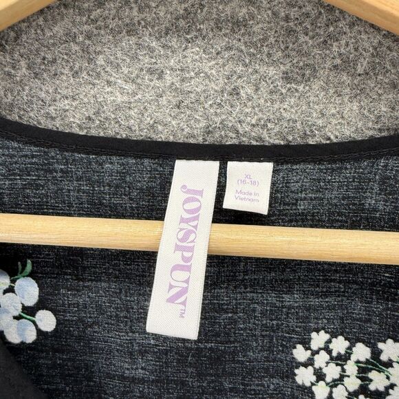 Joyspun Dress Women XL Black Floral Shift Short V-Neck Short Sleeve Casual - Picture 3 of 7